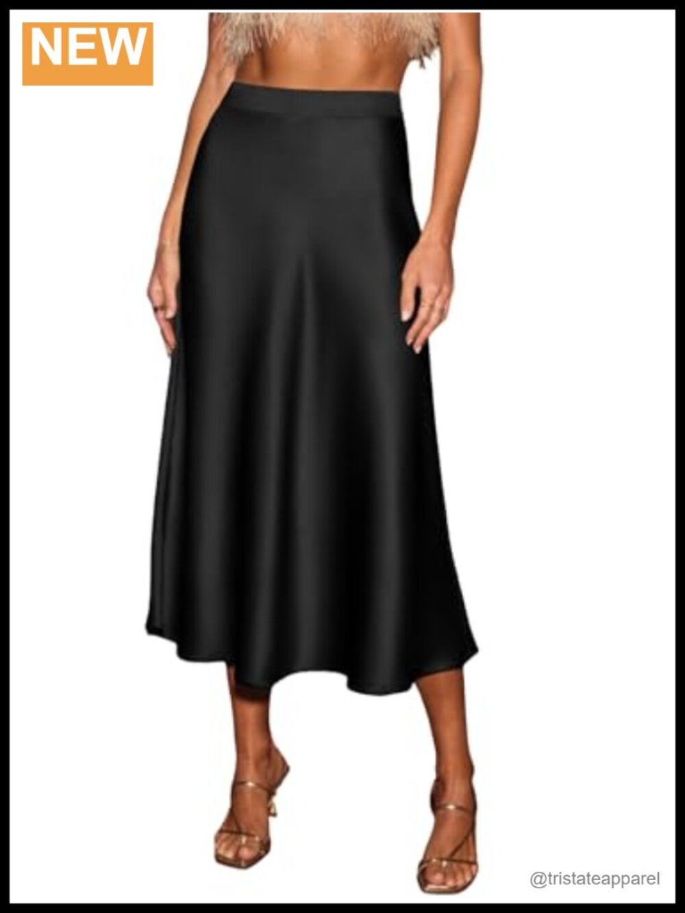 Satin A-Line Midi Skirt High Waist Hidden Side Zipper Women's